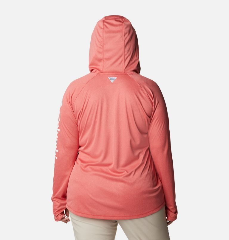 Women's Columbia PFG Tidal Tee Heather Hoodie Coral | Plus Size CA-C8A64
